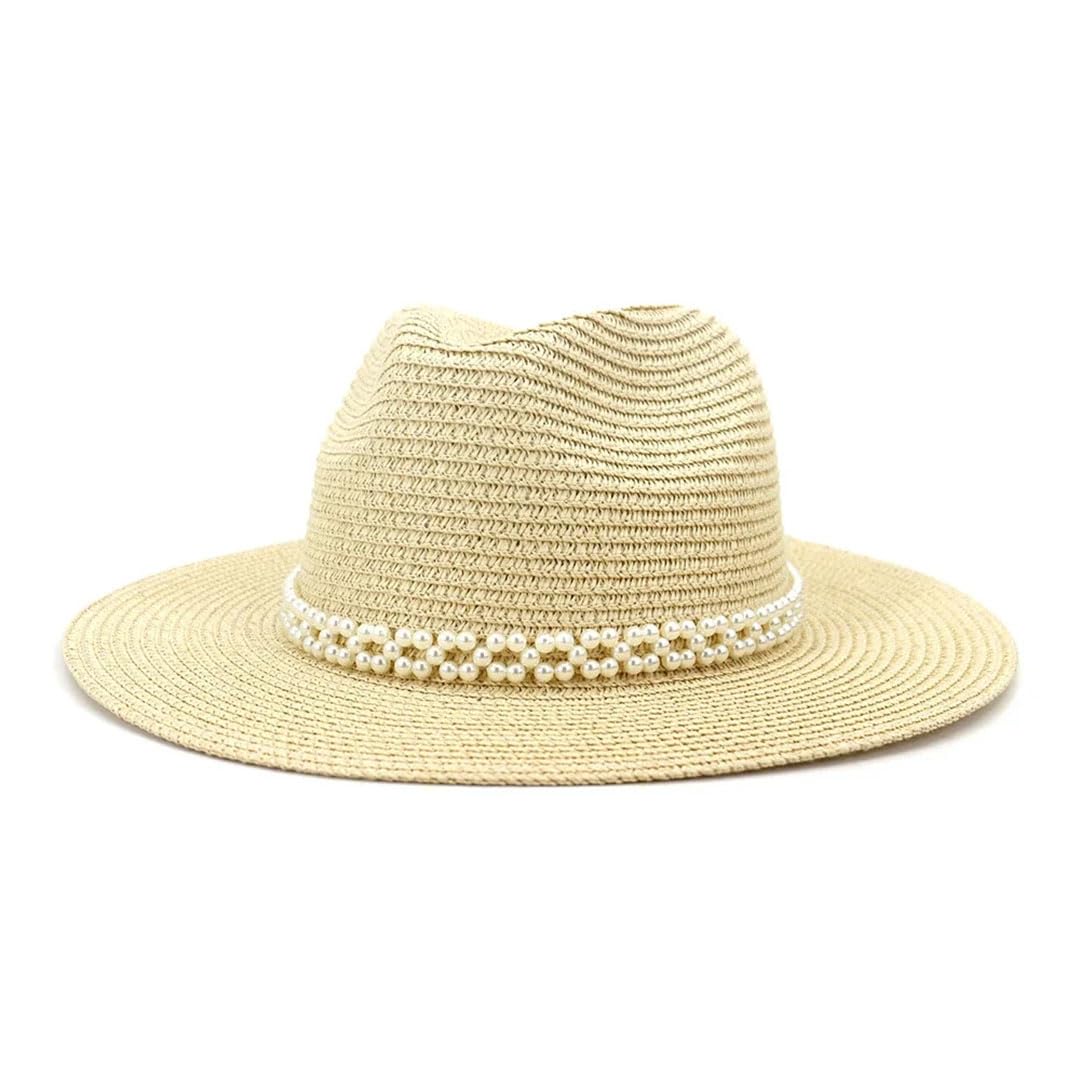 Sombrero de Paja Estilo Trilby de ala Ancha para Playa, Estilo Perla, para Mujer, Estilo Jazz (Blanco, 7 1/8)