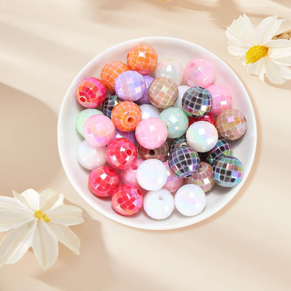 100PCS 16MM Acrylic Disco Ball Beads with Hole Round Resin UV Plating Iridescent Shiny Colorful Ab Color Opaque Loose Spacer Bead Bulk for Jewelry Making Bracelet Necklace DIY Crafts Supply - Image 7