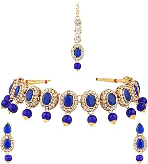 Efulgenz Indian Choker Necklace Earrings Crystal Bollywood Bridal Set