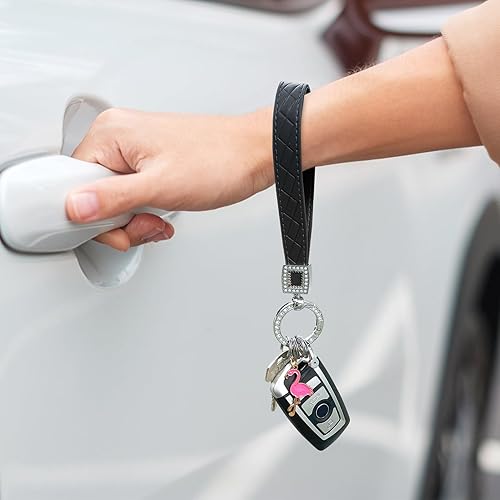 Miniatura 3 de OHKYOOT Llavero de cuero de microfibra, llavero con 5 llaveros y anillo en D antipérdida