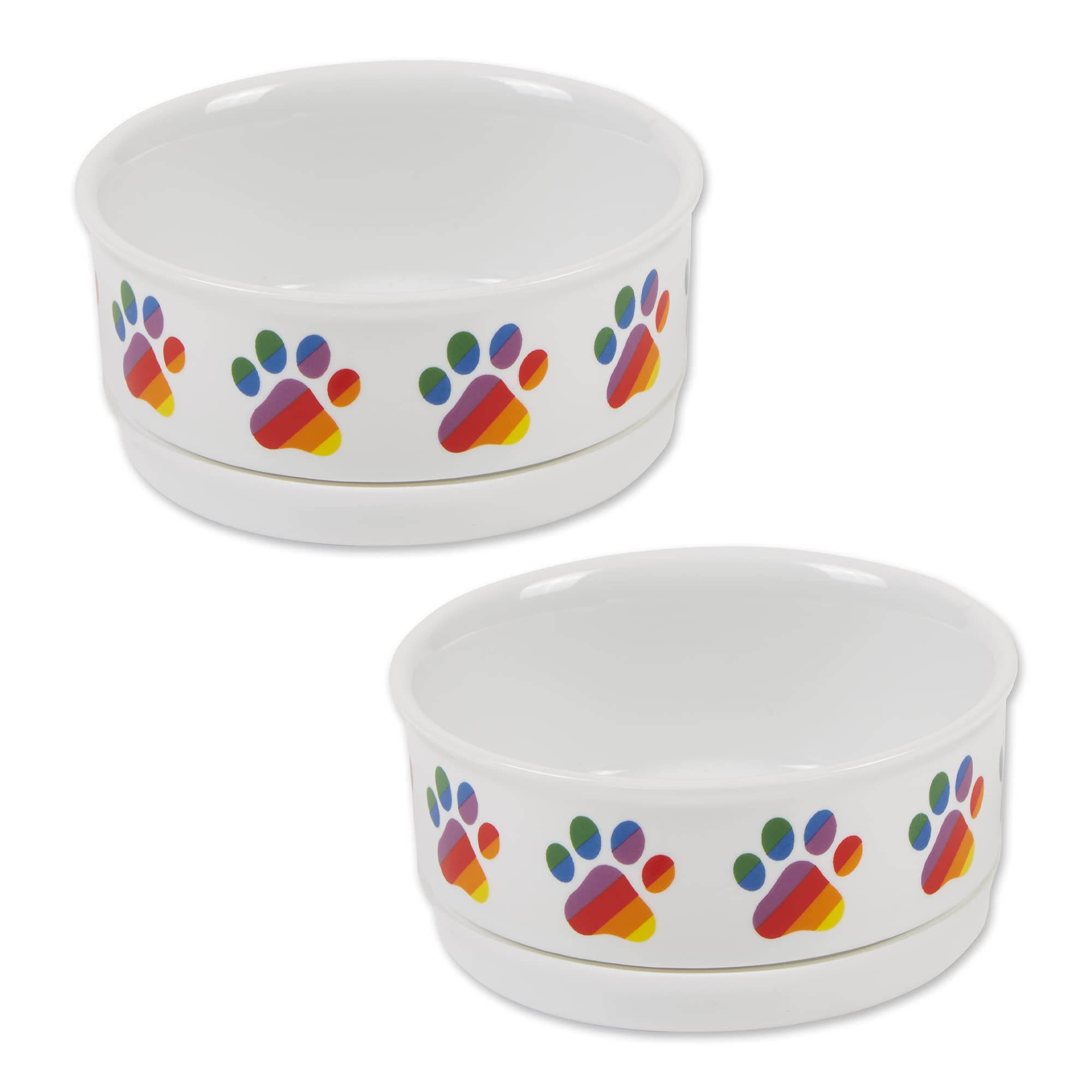 Bone DryCeramic Food Bowls, Non-Slip & Dishwasher Safe, Small Set, 4.25x2, Rainbow Paw, 2 Count
