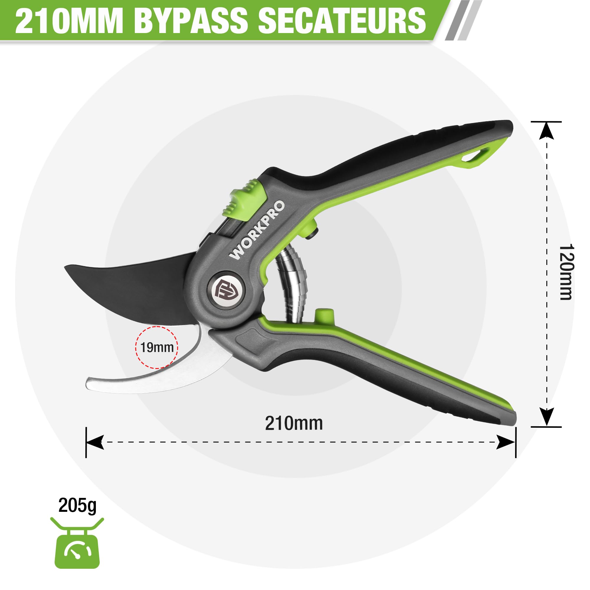 WORKPRO 200 mm Secateurs & Pruning Scissors, Heavy Duty Secateurs with SK5 Blades - Image 3