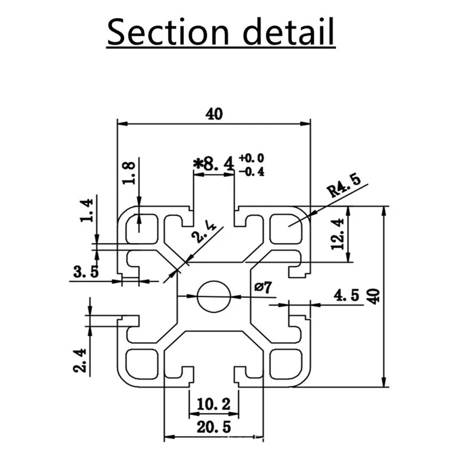 GTPBAO Profilo in alluminio anodizzato 4040, standard europeo, 40x40 mm, binario quadrato for armadio, supporto for attrezzatura da arrampicata Binario estruso(650mm long)