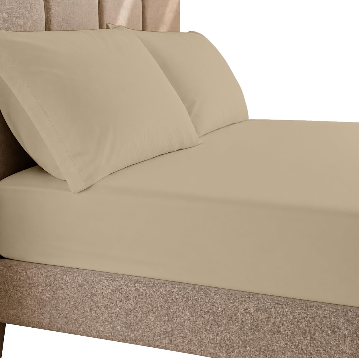 3-Piece Microfiber Sheet Set- 8" Deep Pocket- Beige- Queen Size-image-1