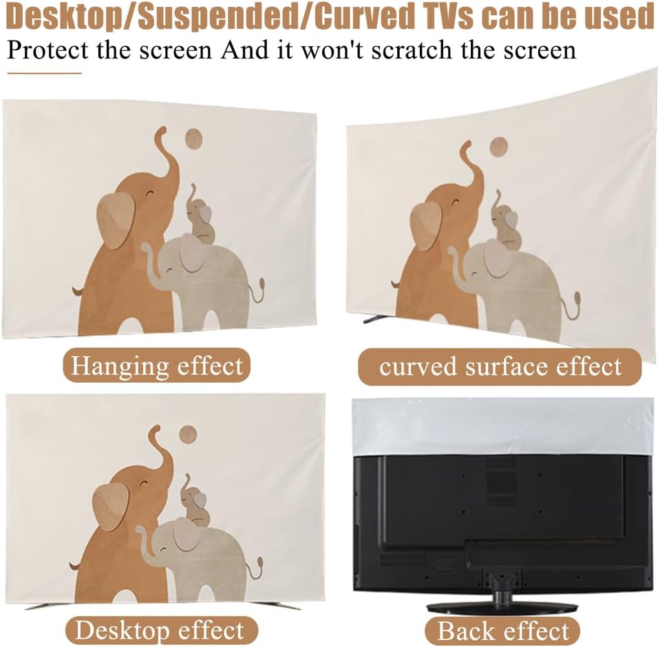 B,65in, TV Protector Cover with Elastic Band TV Dust Cover Half Wrap TV/PC Display Protector Screen Cover Suspension Type Desktop Computer Curved TV Universal Washable