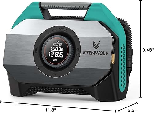 Miniatura 10 de ETENWOLF VORTEX S6 - Inflador de neumáticos, compresor de aire portátil para vehículos pesados, bomba de aire de 160 PSI con batería de 19200 mAh,