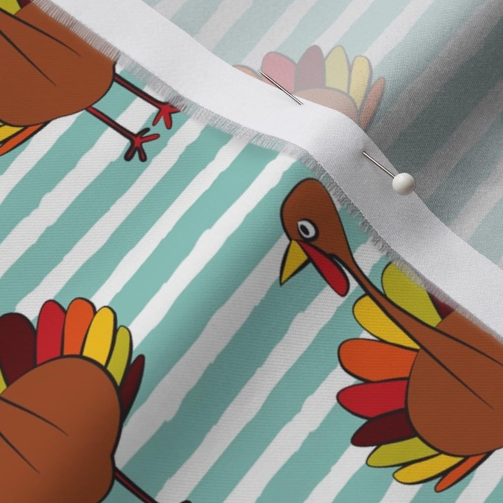 Spoonflower Fabric - Turkey Stripes Thanksgiving Fall Trendy Holiday Bird Printed on Organic Cotton Sateen Fabric by The Yard - Sewing Quilting Apparel Home Decor