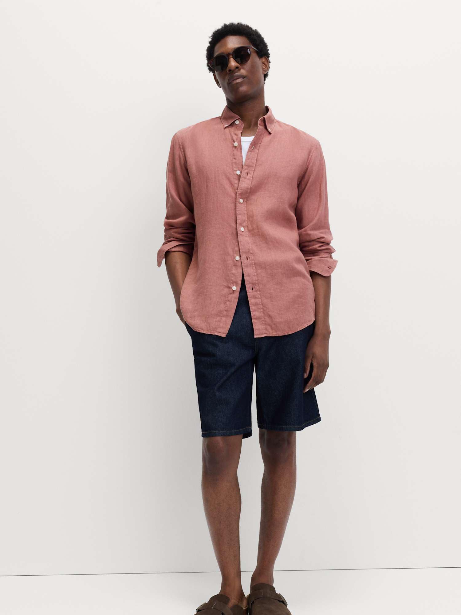Marks & Spencer Camisa de Lino Puro Teñida en Prenda para Hombre, Ajuste Normal