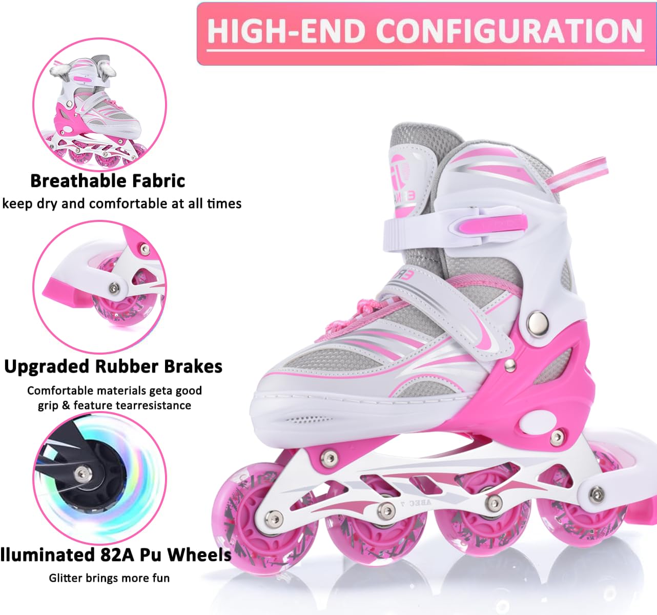 ERNAN Rollers en Ligne,Patins à roulettes en Ligne Réglables pour Enfants Filles Garçons Débutants,Patins à roulettes en Ligne avec Roues LED Idéales pour Les Garçons Filles Homme Femme