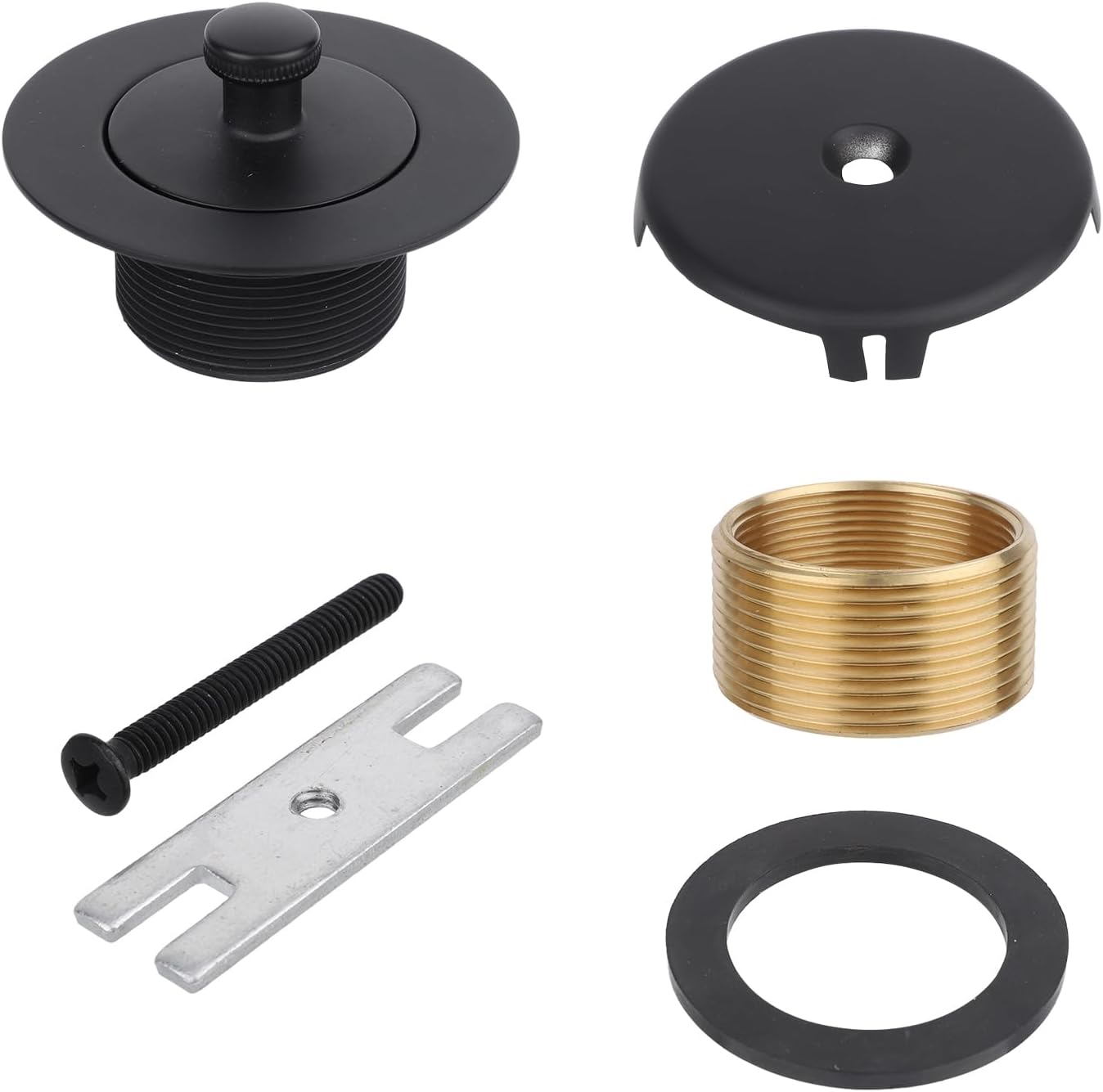 Tub Drain and Overflow Kit, Black Universal Bathtub Conversion Kit with Single Hole Overflow Faceplate Tip-Toe Drains Trim Set for Bathtub