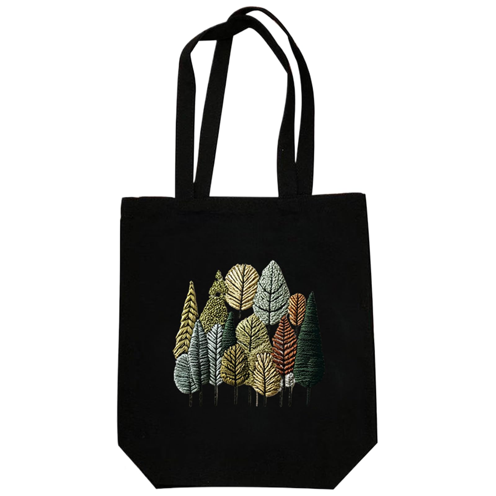 POETRYDRAW Autumn Woods Canvas Tote Bag Embroidery Kit with Hoop Frame DIY Handbag for Adults 12.5x14.4in