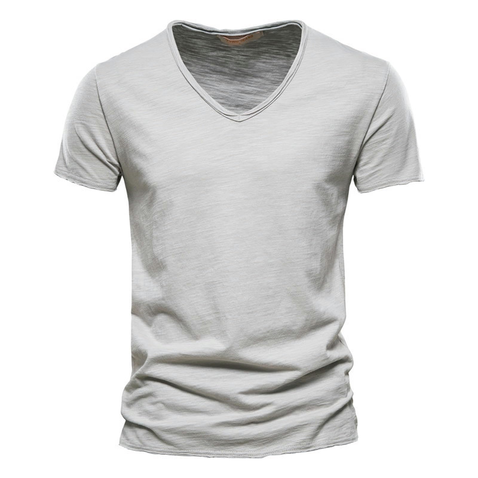 T-Shirt d'été Manches Courtes Col en V Homme Vêtements F037 Gris S