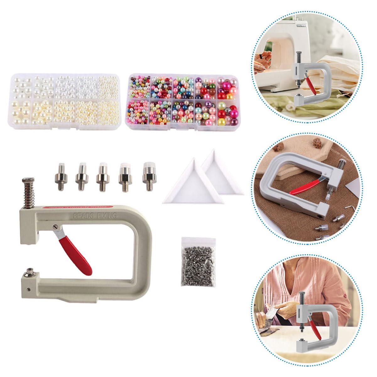 Macchinetta Manuale per Applicazione Perline, Struttura Semplice in Ferro e Abs, Set Portatile per Accessori -shirt, per Lavori di Artigianato