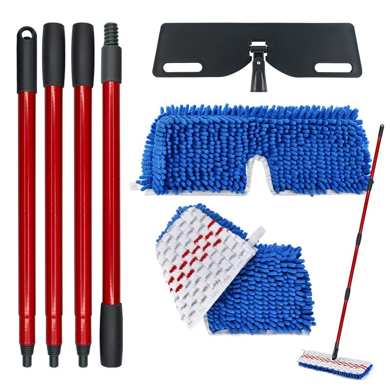 Microfiber Flat Mops for Floor Cleaning Flat Mop with 3 Reusable Pads and Extendable 58 Long Handle for O Cedar Dual-Action Microfiber Flip Mop Washable Hardwood Floors Mopping to Dry and Wet Clean