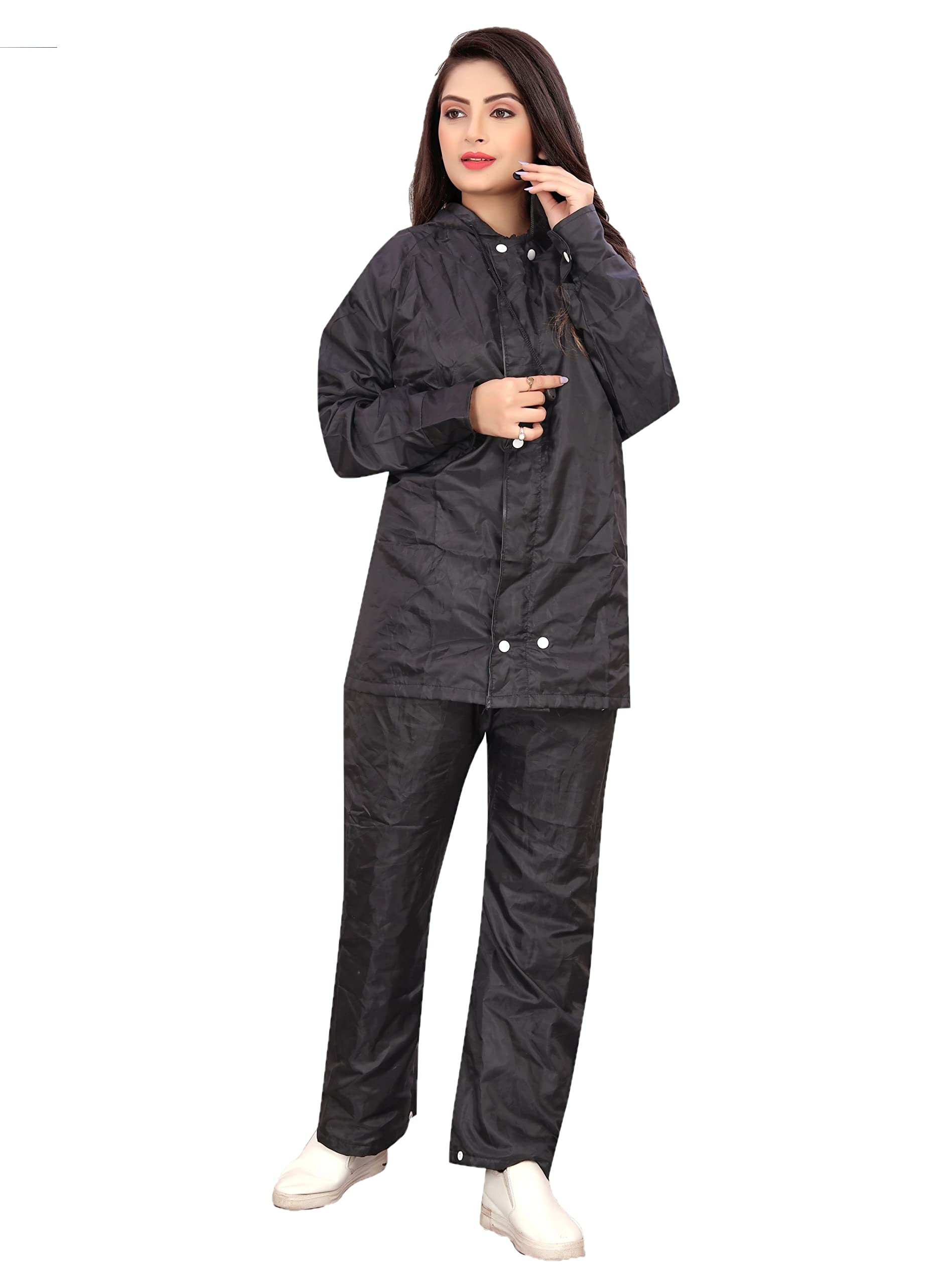 FlossyRIMZIM Rain Coat for Women's Waterproof Reversible Double Layer with Hood Set of Top and Bottom Packed in a Storage Bag 2 Way (Both side) Wearable