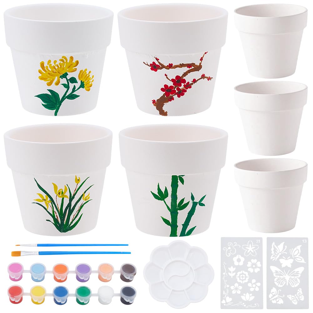 WEBEEDY 4 Sets Paint Your Own Ceramic Flower Pot Painting Kit for Adults