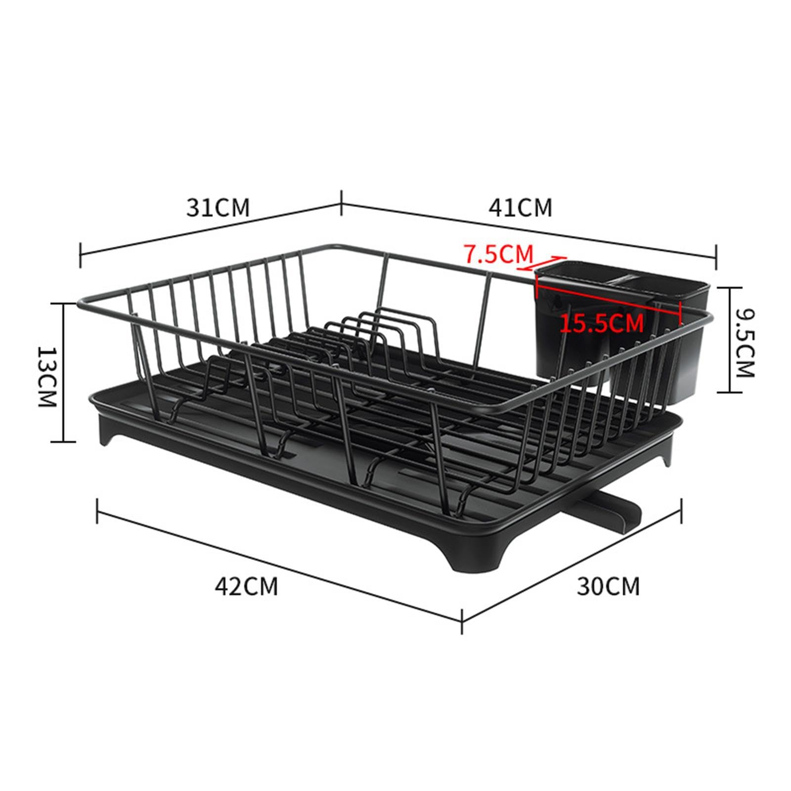 Escurridor de Platos para Encimera de Cocina, Escurridor de Platos, Organizador Multiusos Que Ahorra Espacio, Portavasos con, Negro, Individual