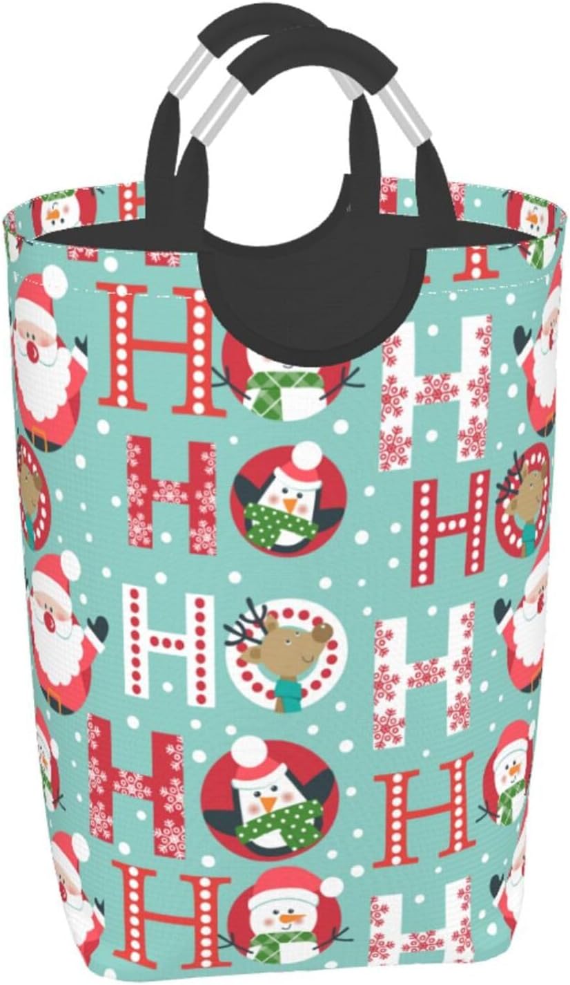Christmas Cute Laundry Basket Organizer Collapsible Tall Laundry Hamper Nursery Storage Basket Bin with Handles for Travel Clothes Toys Organizer Bathroom
