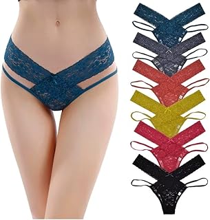 Women's Lace Thong Panties with V-Shaped Waistband and Dual Side Straps, Floral Lace, Multicolour-picture-27