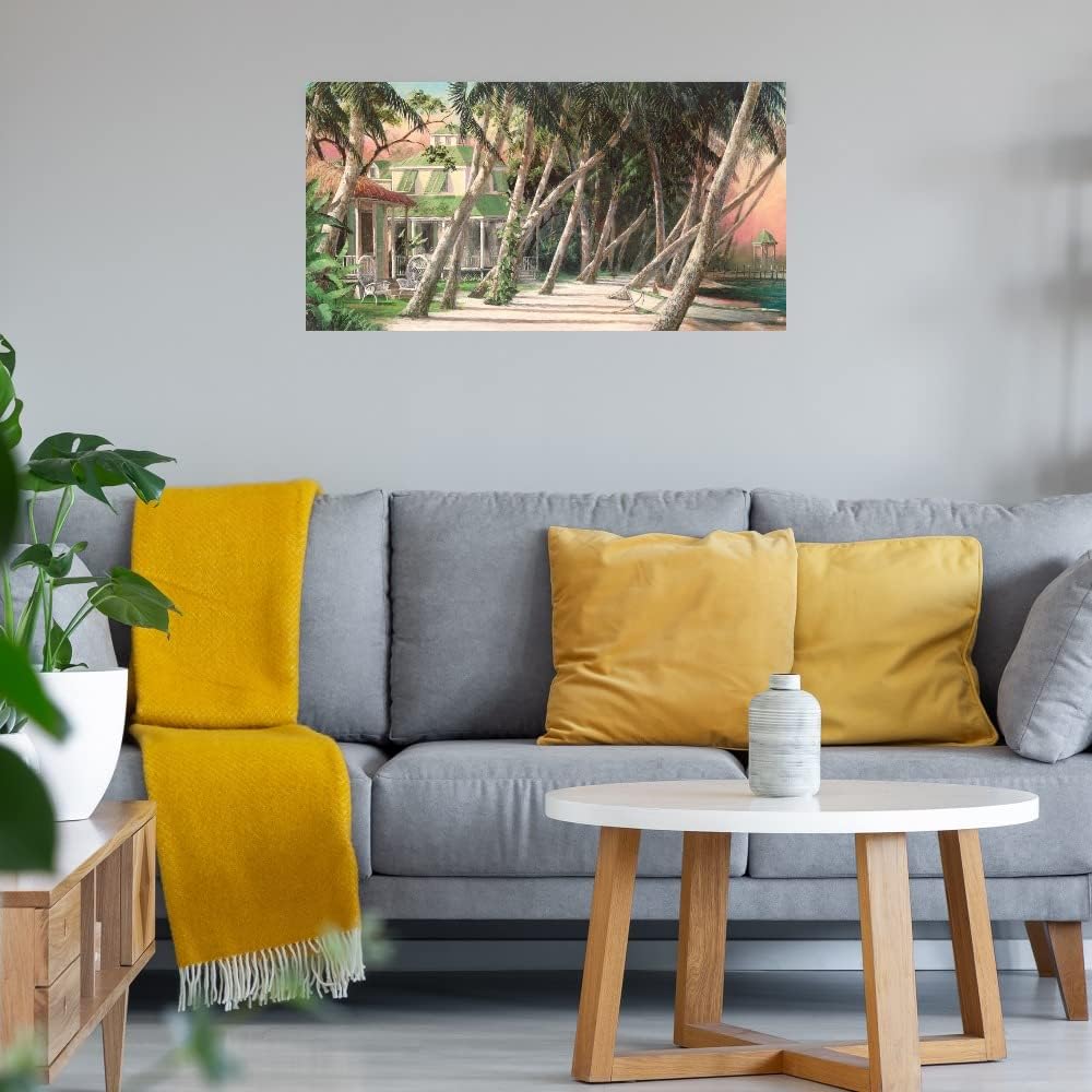 Fine Art Canvas Island House Canvas Wall Decor by Artist Art Fronckowiak for Living Room, Bedroom, Bathroom, Kitchen, Office, Bar, Dining & Guest Room - Ready to Hang - 40 in x 21 in