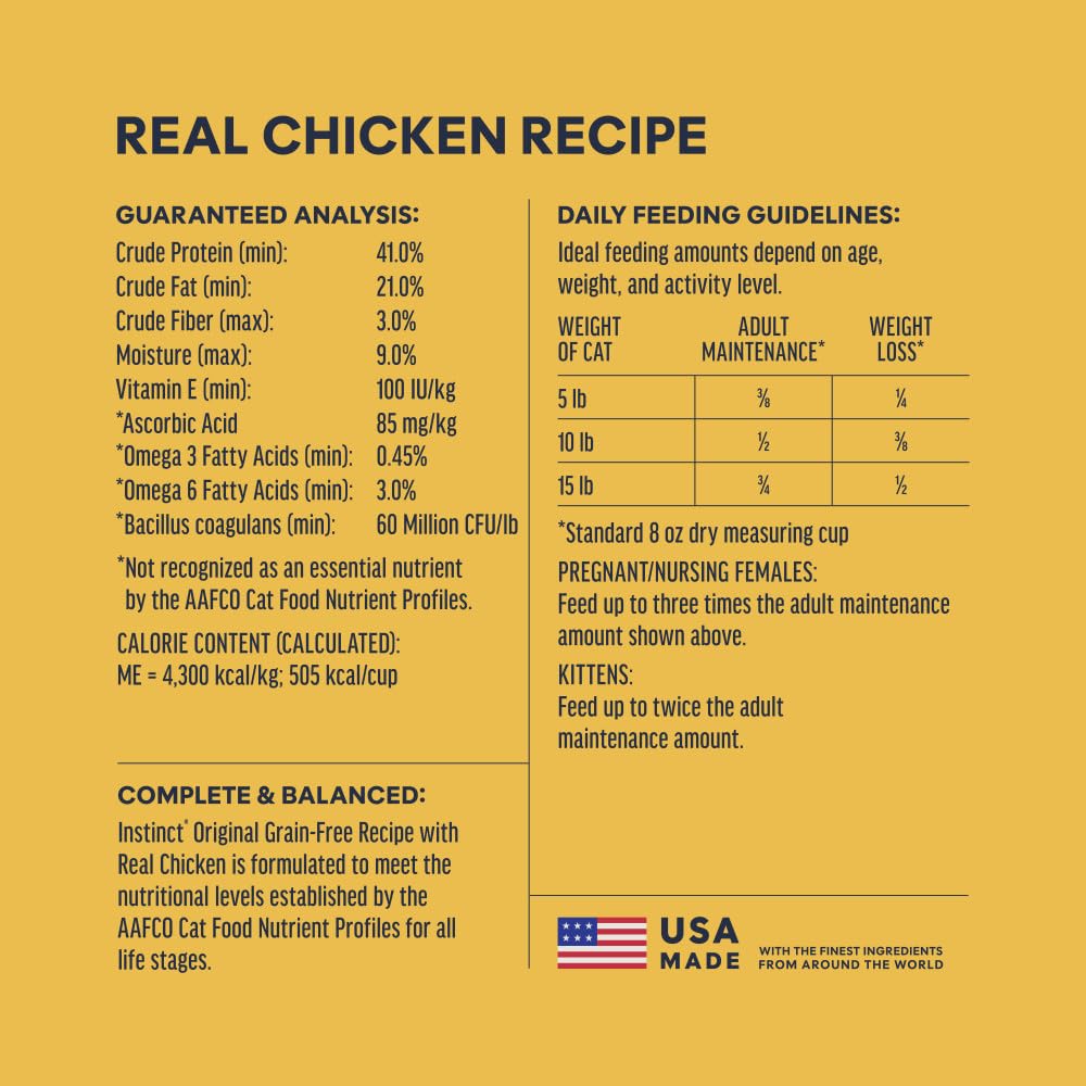 Instinct Receta Original sin Grano Natural seco Cat Alimentos por la Naturaleza de la Variedad | Croquetas crudas con pollo sin jaula para músculos fuertes, salud digestiva y piel y pelaje saludables, sin cereales