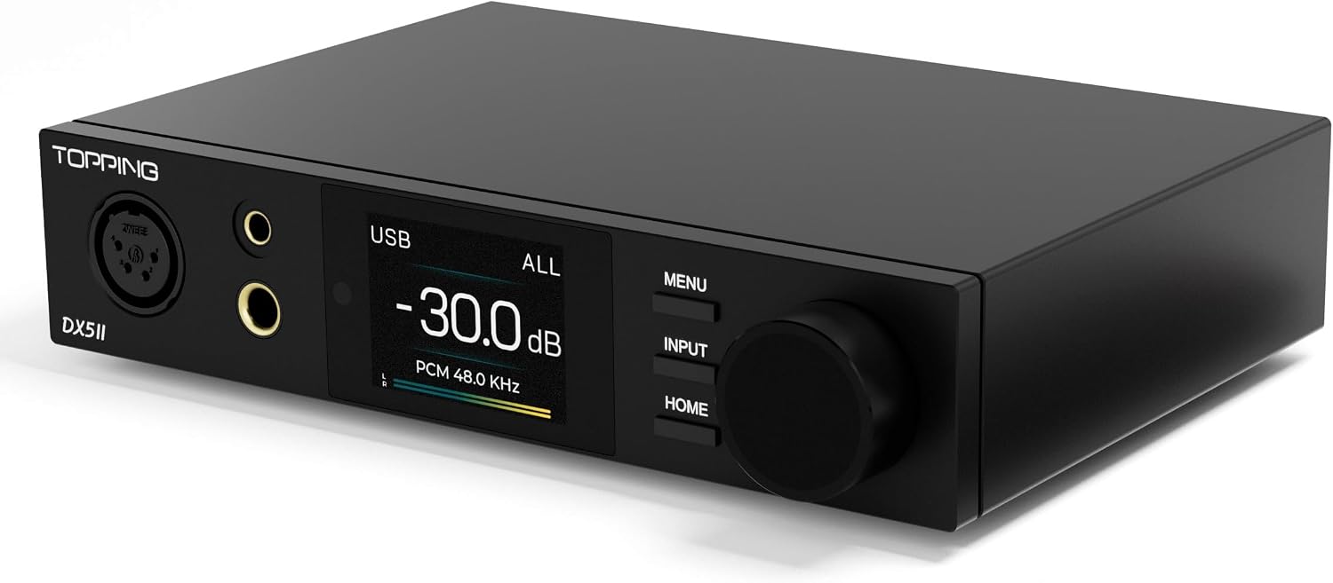 TOPPING DX5 II Hi-Res DAC & Headphone Amp Combo – Dual ES9039Q2M, X-Hybrid Amp, 10-Band PEQ, LDAC Bluetooth 5.1, 4.4mm Balanced & 6.35mm Headphone Output, Preamp Mode, 12V Trigger (Black)