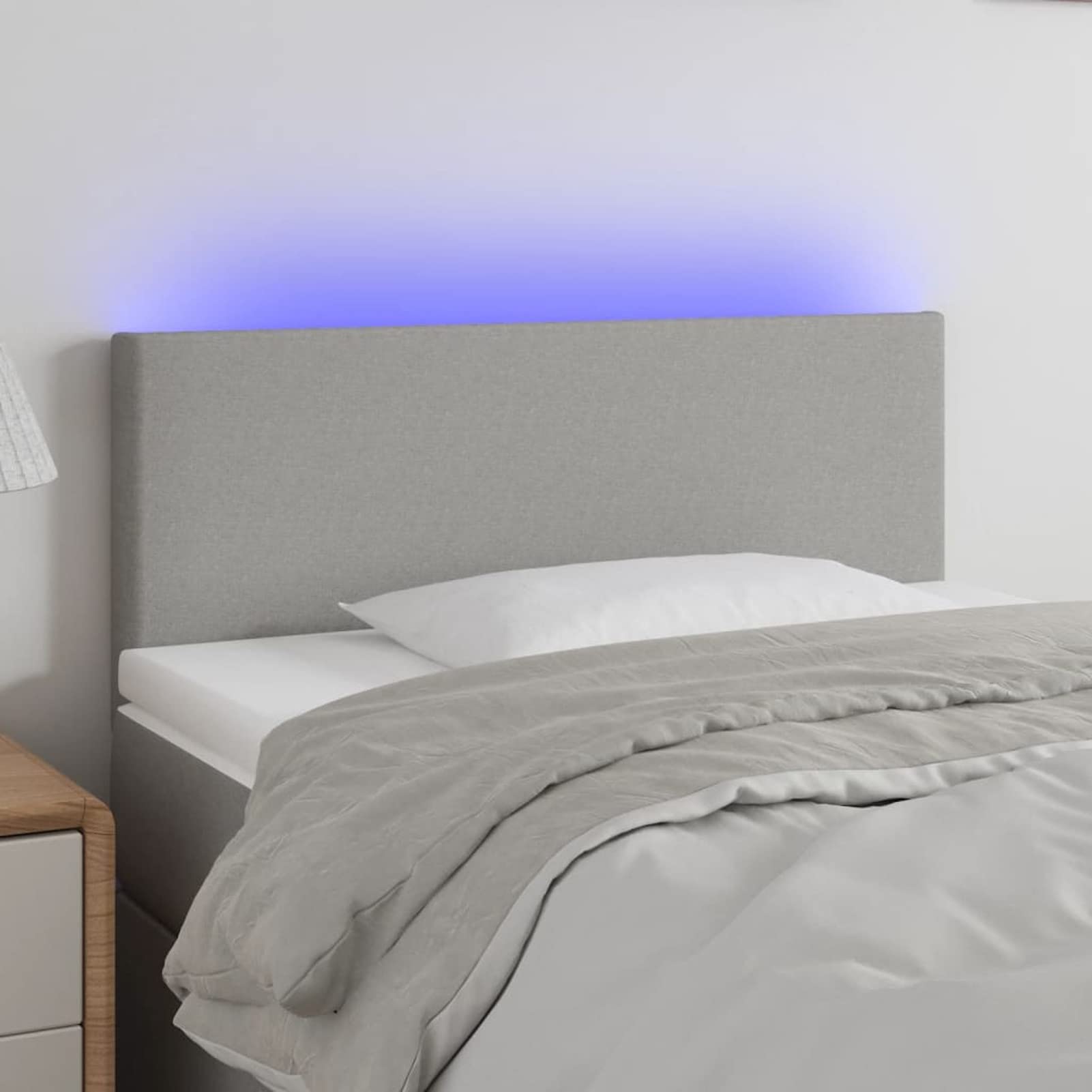 LAPOOH Cabecero con LED, Cabeceros Cama, Cabeceros Moderno, Muebles Habitacion, Cabezales Cama, Mueble Cabecero,Cama Cabeza, de Tela Gris Claro 90x5x78/88 cm