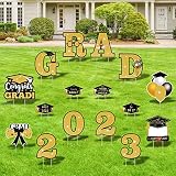 16Pcs 2023 Graduation Yard Signs, Congrats Grad Yard Decorations Gold and Black Congrats Graduation