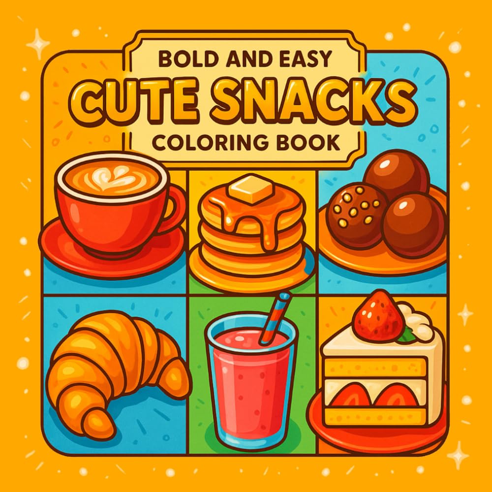 Bold & Easy Cute Snacks Coloring Book: Simple, Bold Line Snack Designs for Kids, Teens & Adults – Cute Food Art for Relaxing Coloring Fun