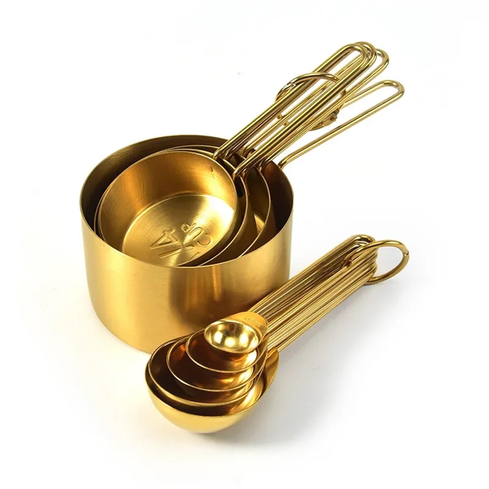 Juego de tazas y cucharas medidoras acero inoxidable doradas, apilables, for café, repostería, harina accesorios for el hogar para Medir Líquidos y Sólidos