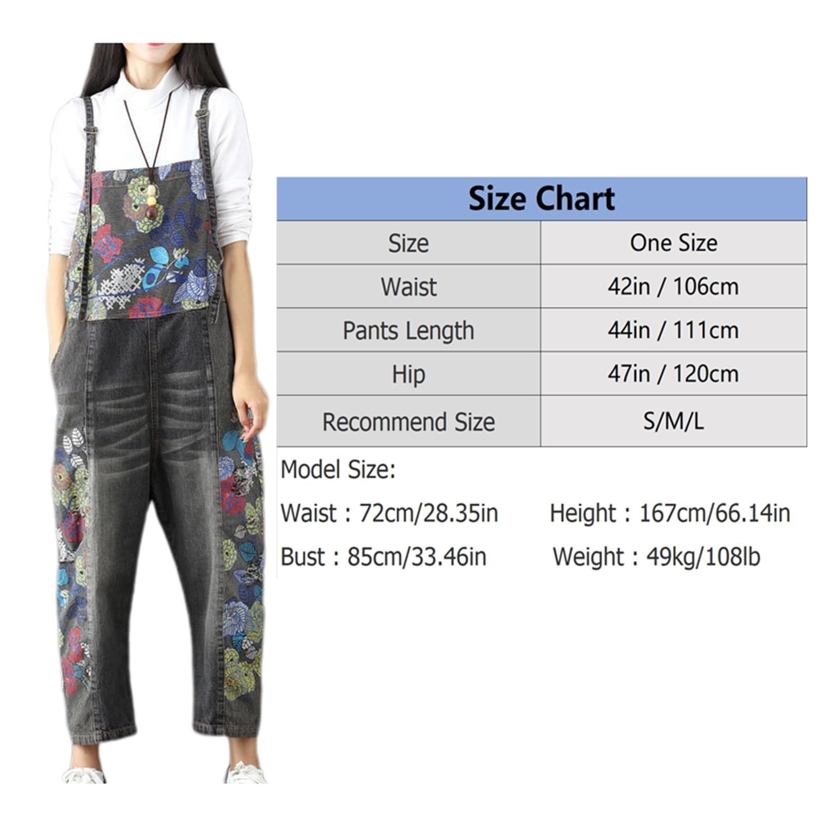 Peto informal de mujer con estampados, corte holgado, pierna recta, tirante ajustable, traje con tirantes, peto vaquero