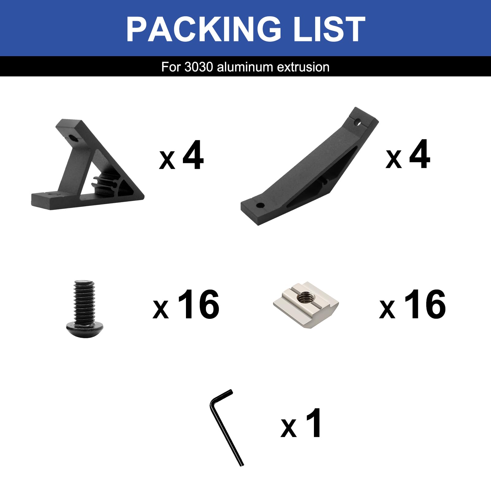 iMetrx 8 Pcs 3030 45 and 135 Degree Angle Corner Bracket Black 3030 Extrusion Hardware T-Slot V-Slot Accessories with Screws and Nuts for 30x30 Aluminum Extrusion Connector 3D Printer Accessories - Image 2
