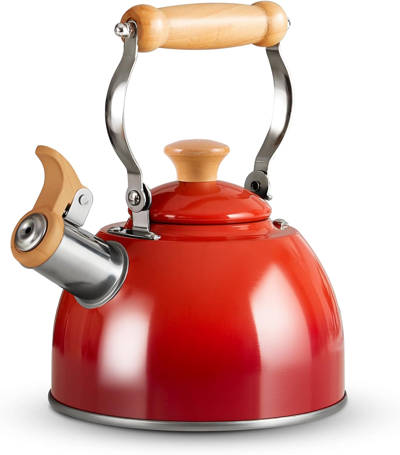 ROCKURWOK Tea Kettle, Tea Pot with Cool Touch Ergonomic Handle, Teapot Food Grade Stainless Steel, Tea Kettle Stovetop, Kettle Teapot, Whistling Tea Kettle, Small Tea Pot, 1.6 Quart (Red) Gradient Red(1.6QT) 1.6 Quarts
