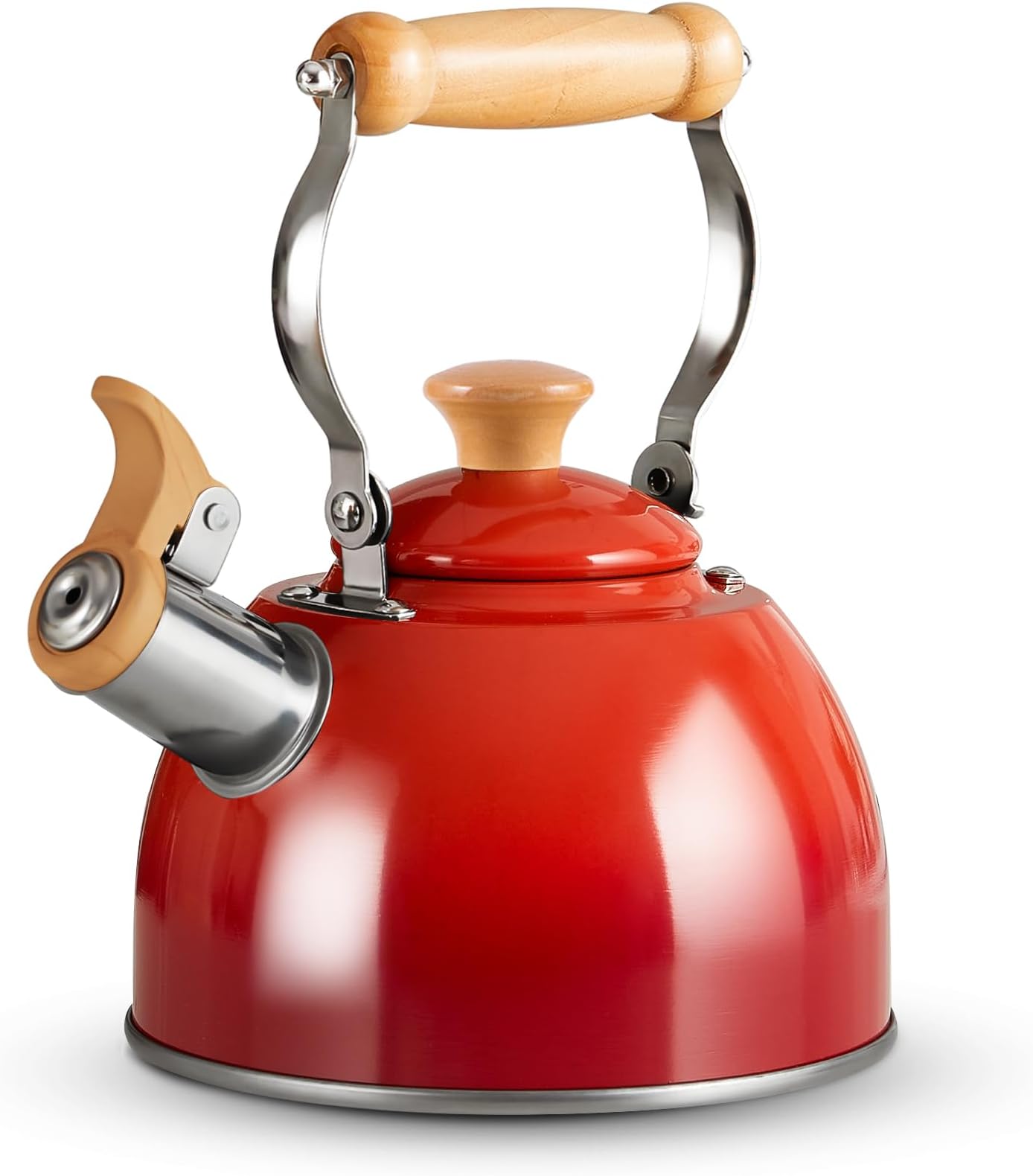 ROCKURWOK Tea Kettle, Tea Pot with Cool Touch Ergonomic Handle, Teapot Food Grade Stainless Steel, Tea Kettle Stovetop, Kettle Teapot, Whistling Tea Kettle, Small Tea Pot, 1.6 Quart (Red)