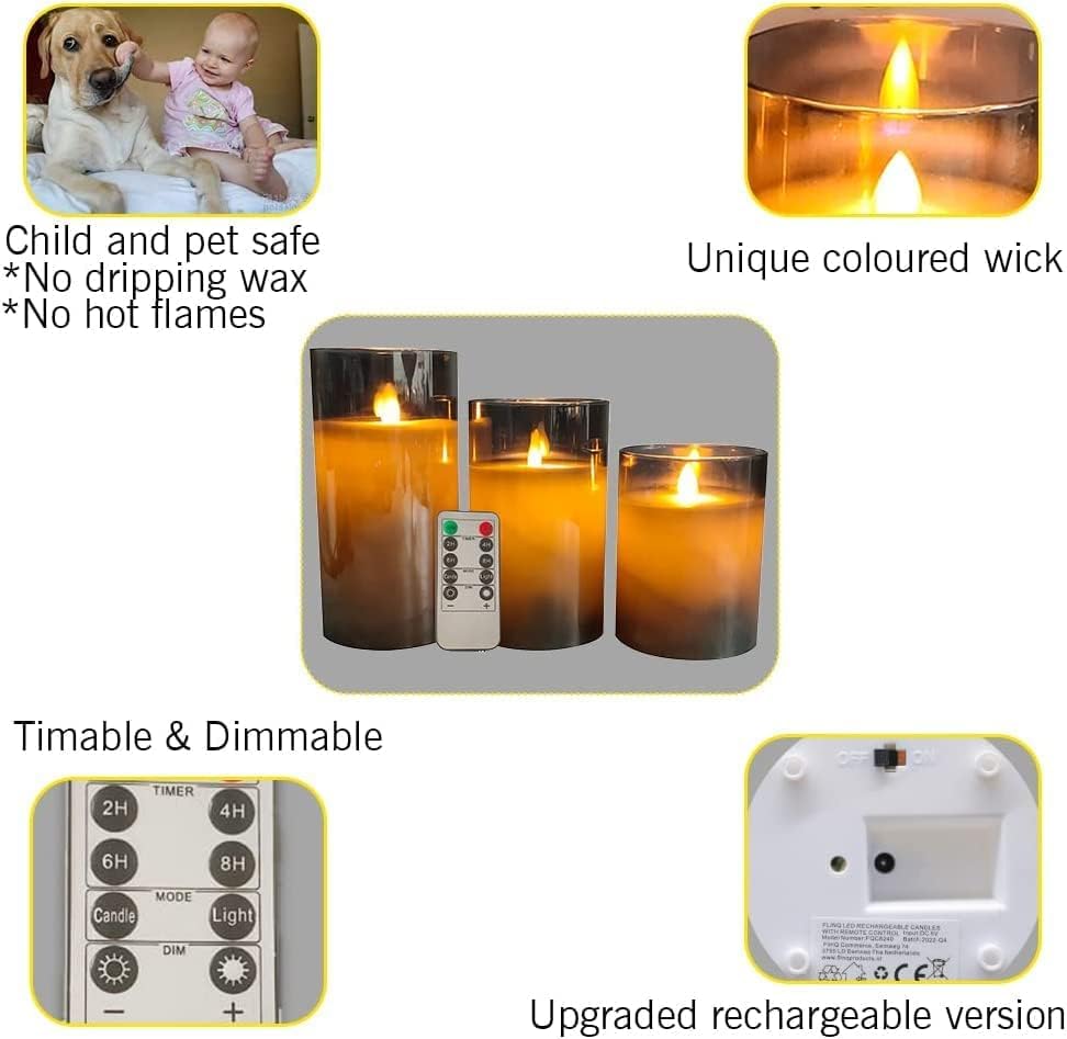 NICE POINT LED Flameless Candles,Rechargeable Flashing Pillar Real Wax Candle with Remote Control and Timer - Image 2