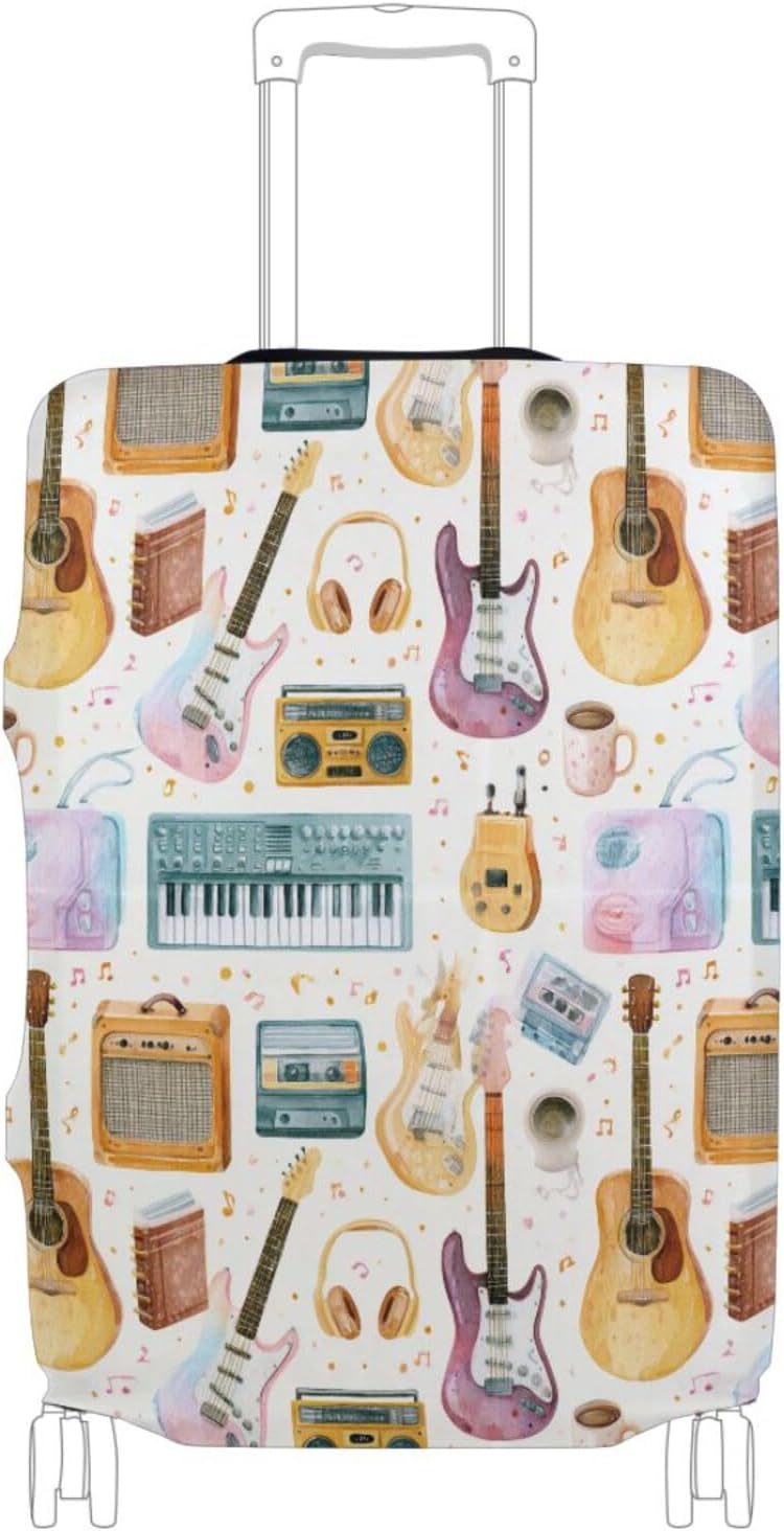 Watercolor Musical Instruments Guitars Synth Keyboard Luggage Cover for Suitcase Protector Sleeve Large Suit Case Cover Travel Bag Cover for S 18-20 Inch
