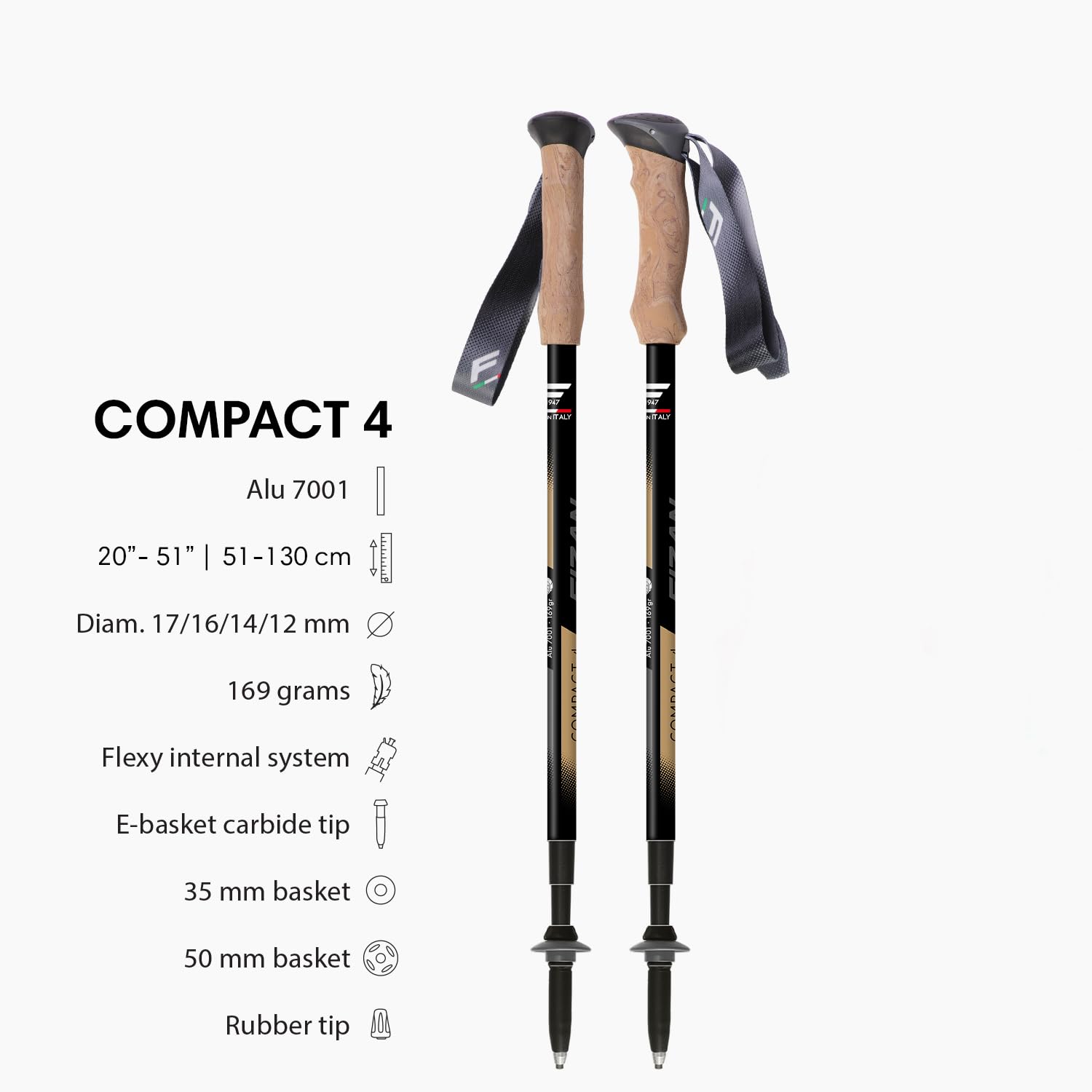 FIZAN Compact 4 Bastones de Trekking, Unisex Adulto