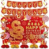 Chinese New Year Party Decorations 2025,Include Lunar New Year Banner,Hanging Swirls,Background and Honeycomb Centerpieces for Chinese New Year Party Supplies,Spring Festival Celebrations.