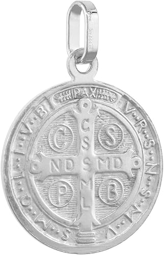 Miniatura 2 de Collar de plata de ley de 0.787in con medalla de San Benito para hombres y mujeres, 1316 pulgadas, redondo, Italia, 16-24 pulgadas, Plata esterlina,
