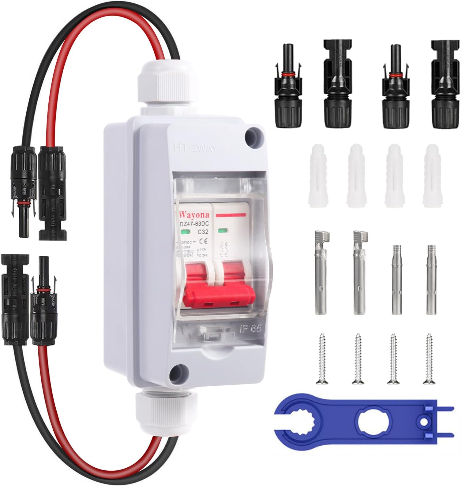 Wayona Solar Panel Disconnect Switch DC 500V Circuit Breaker Box 32Amp IP65 Waterproof Miniature Circuit Breaker Solar PV Disconnect Switch Box Outdoor