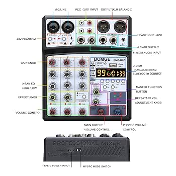 Amazon.com: BOMGE 04D portable bluetooth 4 Channel DJ audio