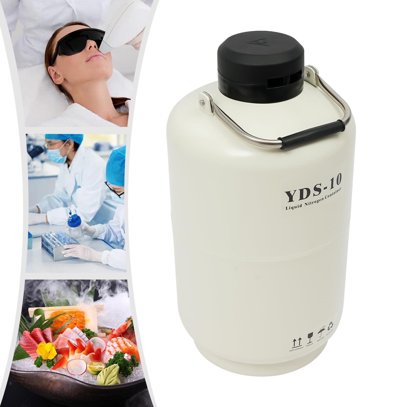 Liquid Nitrogen Container, 10L Aluminum Alloy Liquid Nitrogen Tank, Durable Lnsulation Cryogenic Container with Protective Sleeve, Tabletop Freestanding Liquid Nitrogen Tank Dewar