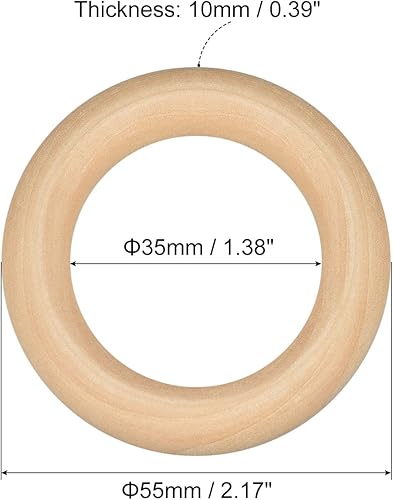 Miniatura 9 de uxcell 50 anillos de madera natural de 1.181 in (1.2 pulgadas), círculos de madera lisa sin terminar de 0.236 in de grosor para manualidades, tejer,