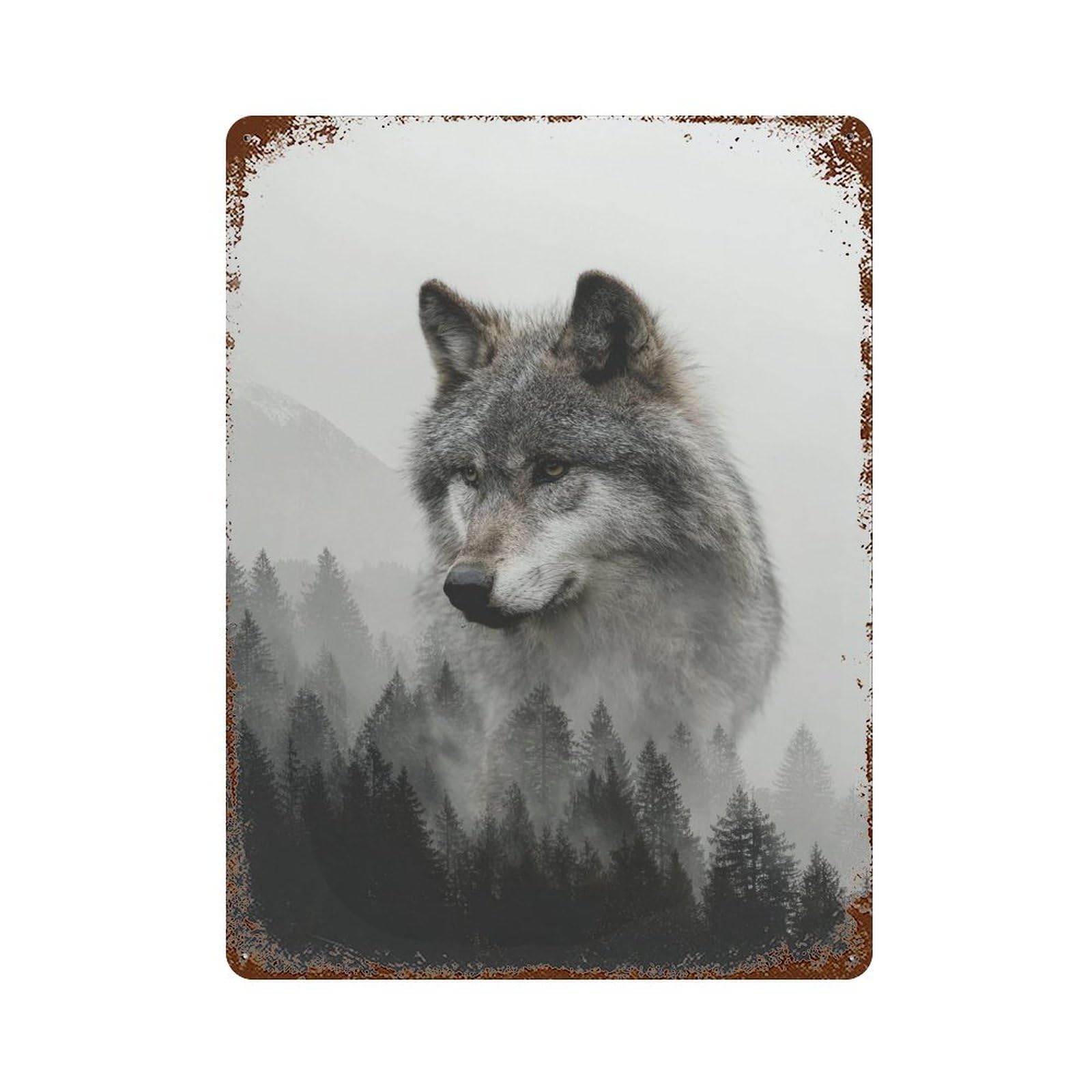 Wolf in Forest Meme Decorative Tin Sign 15.7"x11.8", Retro Wall Decor for Living Room, Hallway And Home Decor