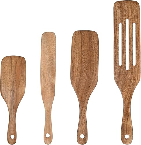 Juego de utensilios de madera, juego de 4 utensilios de cocina de madera, cuchara de madera para principiantes de masa madre y tarro de utensilios