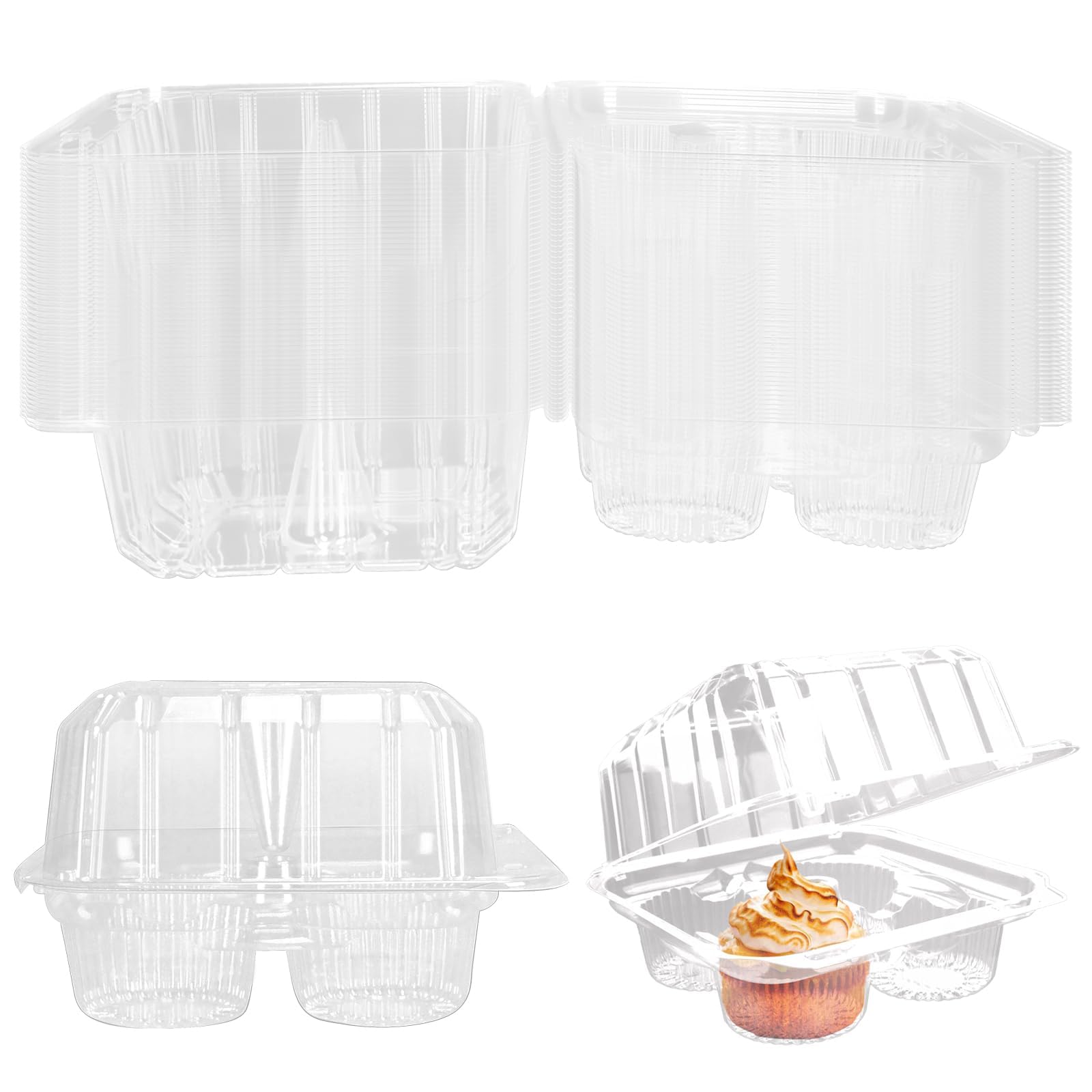 Lot de 40 boîtes à cupcakes en plastique transparent à 4 compartiments, 4 cavités
