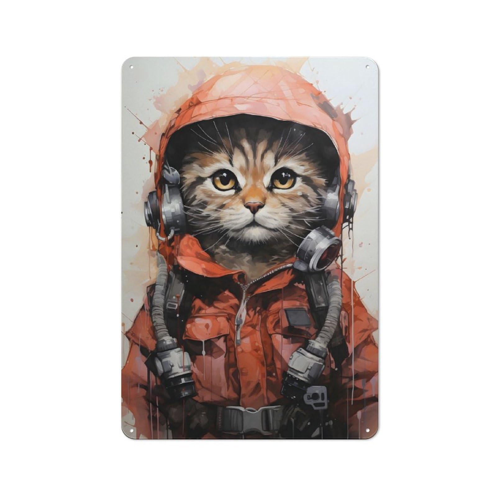 Cat Aviator in Orange Retro-style Metal Sign 30x20cm for Guest Room Or Hallway, for Hallway Wall Decor Fans