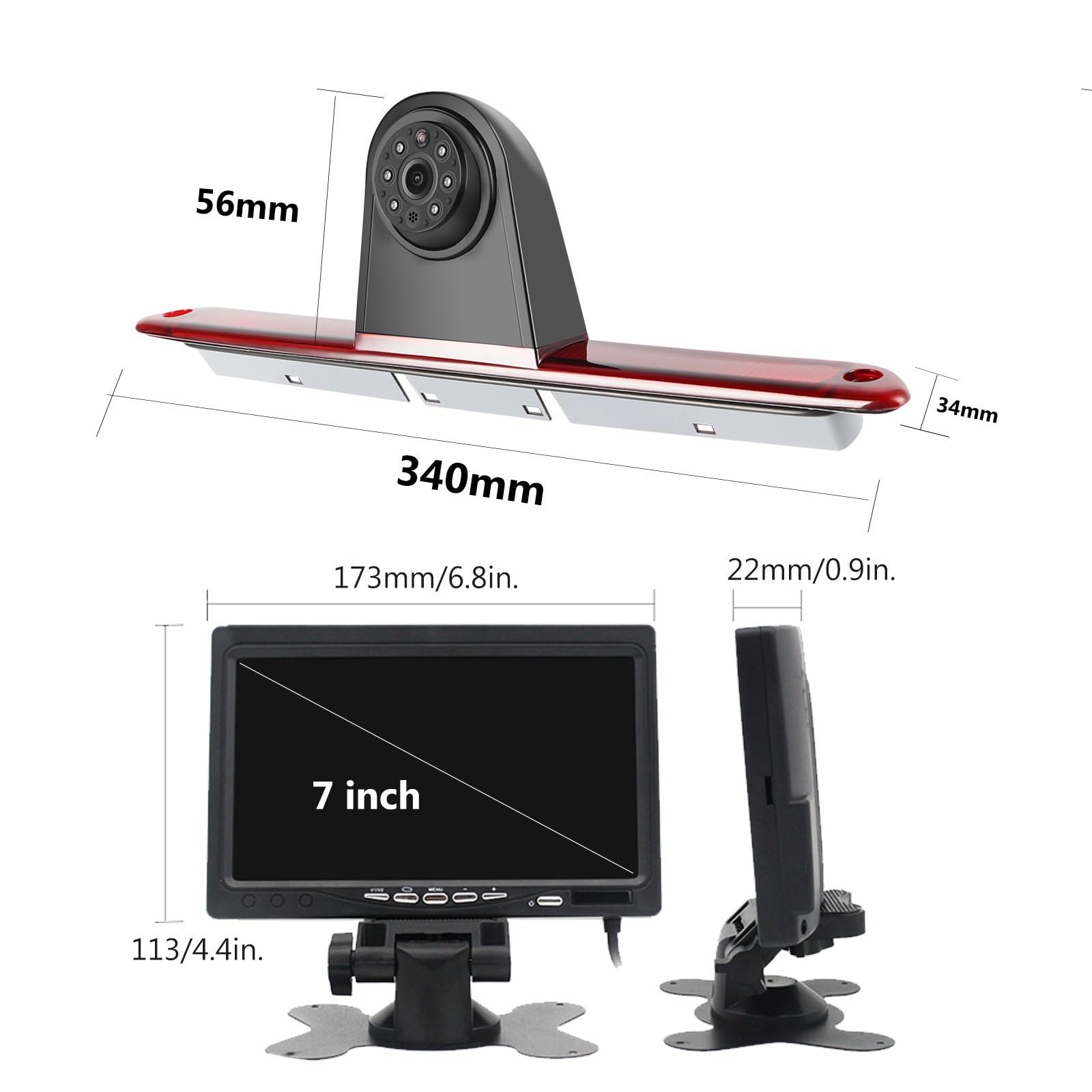 para VW Crafter Caravelle T5/T6 Monitor LCD de 7" + Cámara de visión Trasera Tercera luz de Freno