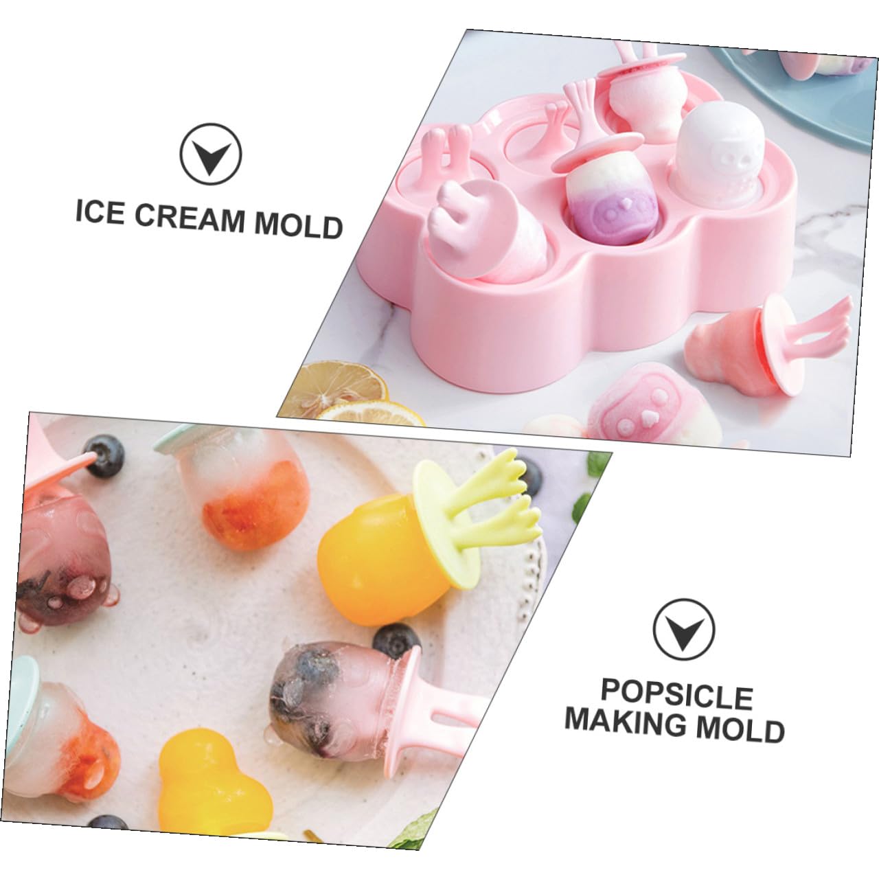 4 juegos Moldes de Silicona para Helados DIY Moldes de Animales para Polos Cubitos de Hielo y Yogur y Prácticos para Verano