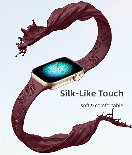 Vista 92 de Odbeai Correa deportiva de silicona suave con grabado floral compatible con Apple Watch de 1.496 pulgadas, 1.575 pulgadas, 1.614 pulgadas, 1.654